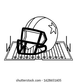 american football helmet on stadium grass vector illustration design
