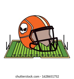 american football helmet on stadium grass vector illustration design