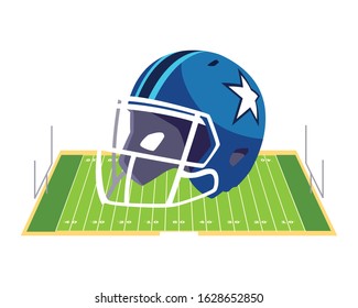 american football helmet on stadium grass vector illustration design