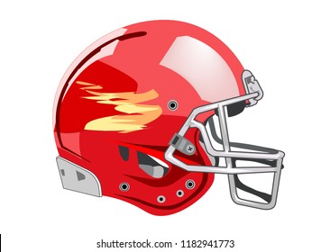 American football helmet on white background, sports equipment, vector illustration