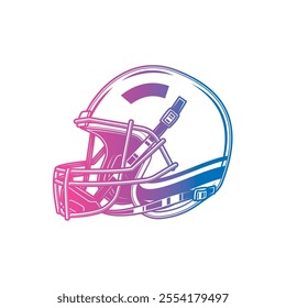 American football helmet. Original vector illustration in vintage style. Hand drawn, not AI