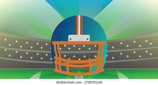 American football helmet over a field. American football poster - Vector