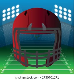 American football helmet over a field. American football poster - Vector
