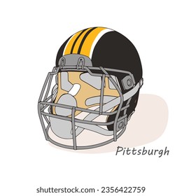 American football helmet with Pittsburgh Steelers team colors. Template for presentation or infographics.