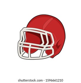 American football helmet. Red. Rugby protection equipment. Isolated vector illustration