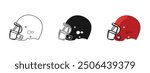 American football helmet, rugby ball, sports equipment, available in outline, black and colored, editable vector eps 10.