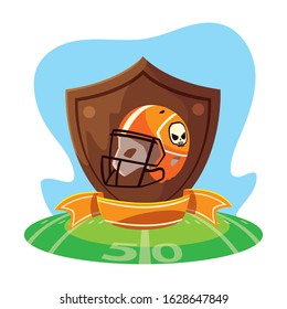 american football helmet in shield with ribbon vector illustration design