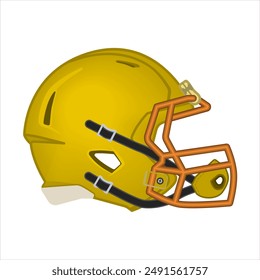 American football helmet. Side view. Sport equipment. Rugby helmet yellow isolated on white. American Football Symbol