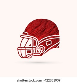 American football Helmet side view designed using red grunge brush graphic vector.