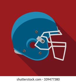 American football helmet,  football sport icon with long shadow.  football flat design. Blue  vector football helmet on red background