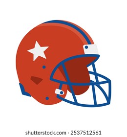 American football helmet with star. Professional sports player headgear. Protective face mask. Blue and red uniform. Vector flat illustration isolated on white background