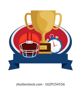 american football helmet with trophy and chronometer vector illustration design