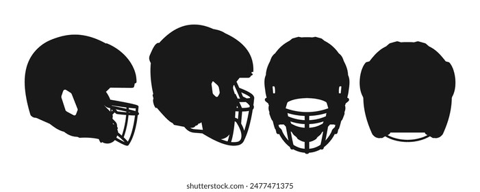 american football helmet vector side front back view silhouette black isolated white background