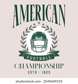 American football Helmet Vintage retro Denim Print for T-Shirt or Apparel. Trendy Retro artwork and sports typography, Football T-shirt graphics, and Print for sportswear apparel.American football pla