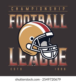 American football Helmet Vintage retro Denim Print for T-Shirt or Apparel. Trendy Retro artwork and sports typography, Football T-shirt graphics, and Print for sportswear apparel. American football