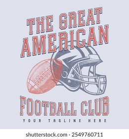 American football Helmet Vintage retro Denim Print for T-Shirt or Apparel. Trendy Retro artwork and sports typography, Football T-shirt graphics, and Print for sportswear apparel.American football 