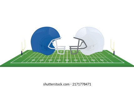 American football helmets in front of field. vector illustration