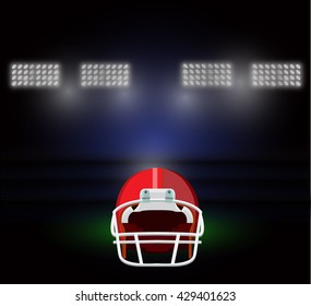 American football helmets on stadium field illustration.