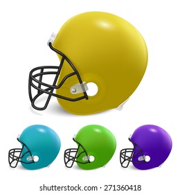 American football helmets set.  Isolated on white background. Vector EPS10 illustration. 