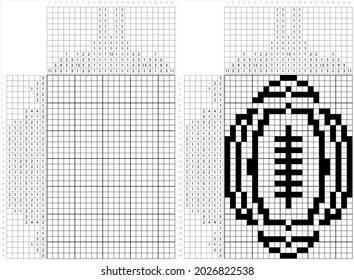 American Football Icon Nonogram Pixel Art, Elliptical Shape Football Icon, Logic Puzzle Game Griddlers, Pic-A-Pix, Picture Paint By Numbers, Picross, Vector Art Illustration