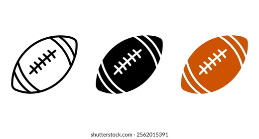 American football icon. Rugby ball sign. Oval ball symbol. American sport competition pictogram.