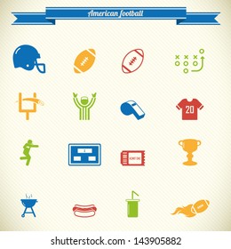 American football icon set in color