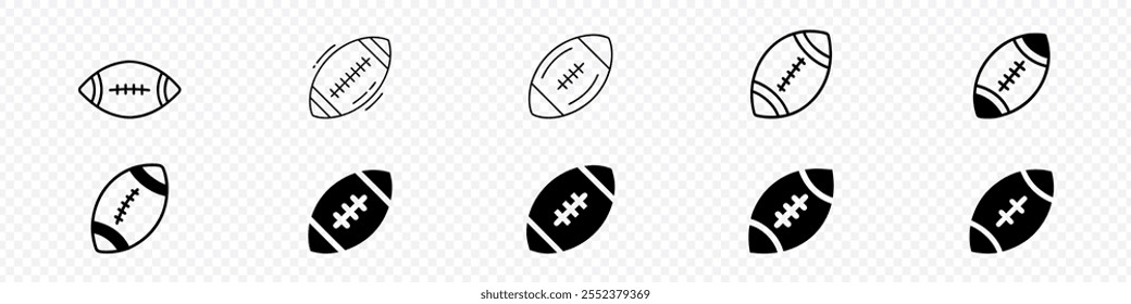 American football icon set. Rugby ball icons. American football ball, American football ball icon isolated transparent background