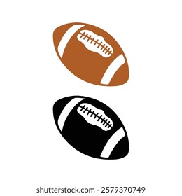 American football icon set. Rugby ball icons. American football ball vector stock illustration. Simple black and white flat design. Skewed balls