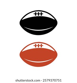 American football icon set. Rugby ball icons. American football ball vector stock illustration. Simple black and white flat design. Skewed balls