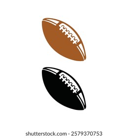 American football icon set. Rugby ball icons. American football ball vector stock illustration. Simple black and white flat design. Skewed balls