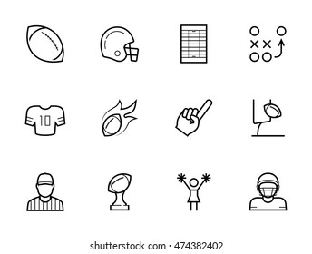 American football icon set in thin line style