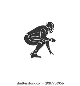 American Football Icon Silhouette Illustration. Player Vector Graphic Pictogram Symbol Clip Art. Doodle Sketch Black Sign.