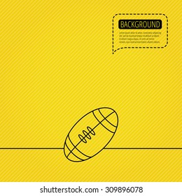 American football icon. Sport ball sign. Team game symbol. Speech bubble of dotted line. Orange background. Vector