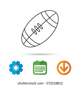 American football icon. Sport ball sign. Team game symbol. Calendar, cogwheel and download arrow signs. Colored flat web icons. Vector