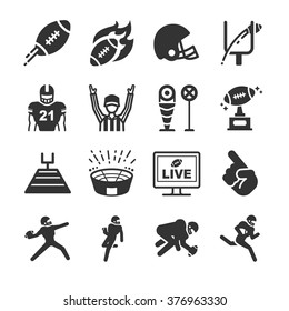 American football icons. Included the icons as field, goal, touchdown, end zone, helmet, runner and more.