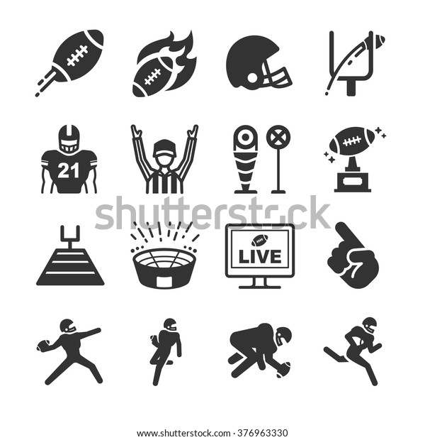 American football icons.\
Included the icons as field, goal, touchdown, end zone, helmet,\
runner and more.