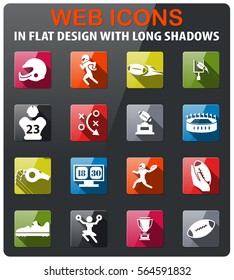 american football icons set in flat design with long shadow