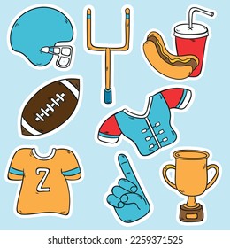 American football icons set on blue background