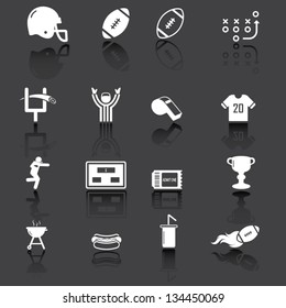American football icons, white on grey background