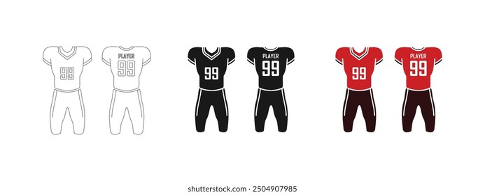 American football jersey design, available outline, black and red, editable vector eps 10.