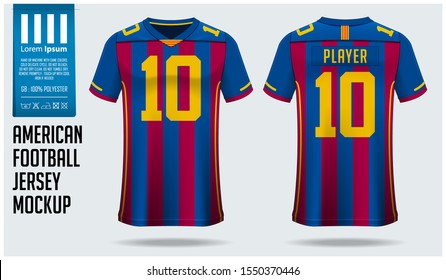 American football jersey mockup template design for sport club. Football t-shirt sport. Front view and back view rugby football uniform. Vector Illustration.