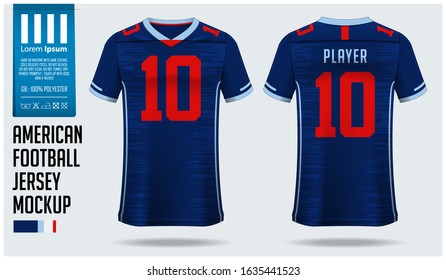 American football jersey mockup template design for sport club. Football t-shirt sport. Front view and back view rugby football uniform. Vector art and Illustration.