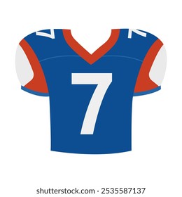 American football jersey with number 7 (seven). Professional sports player t-shirt. Blue and red uniform. Vector flat illustration isolated on white background