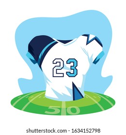 american football jersey, t-shirt sport on stadium grass vector illustration design