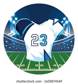 american football jersey, t-shirt sport on stadium grass vector illustration design