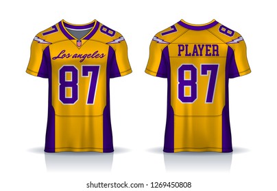 American Football jersey,t-shirt sport design template.uniform front and back view.