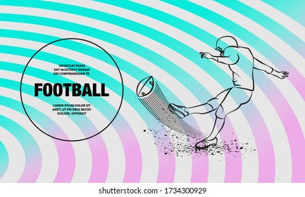 El jugador de fútbol americano golpea la pelota. Esquema vectorial de la ilustración deportiva de los futbolistas.