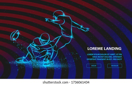 American Football Kicker Hits the Ball. Vector Sport Background for Landing Page Template.