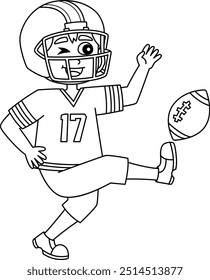 American Football Kid Player Isolated Coloring 