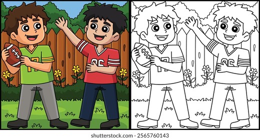  American Football Kids Playing Illustration